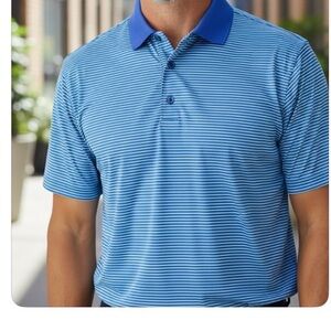 Donald Ross Men's Short Sleeve Polyester Blue Green Stripe Golf Polo Shirt Large